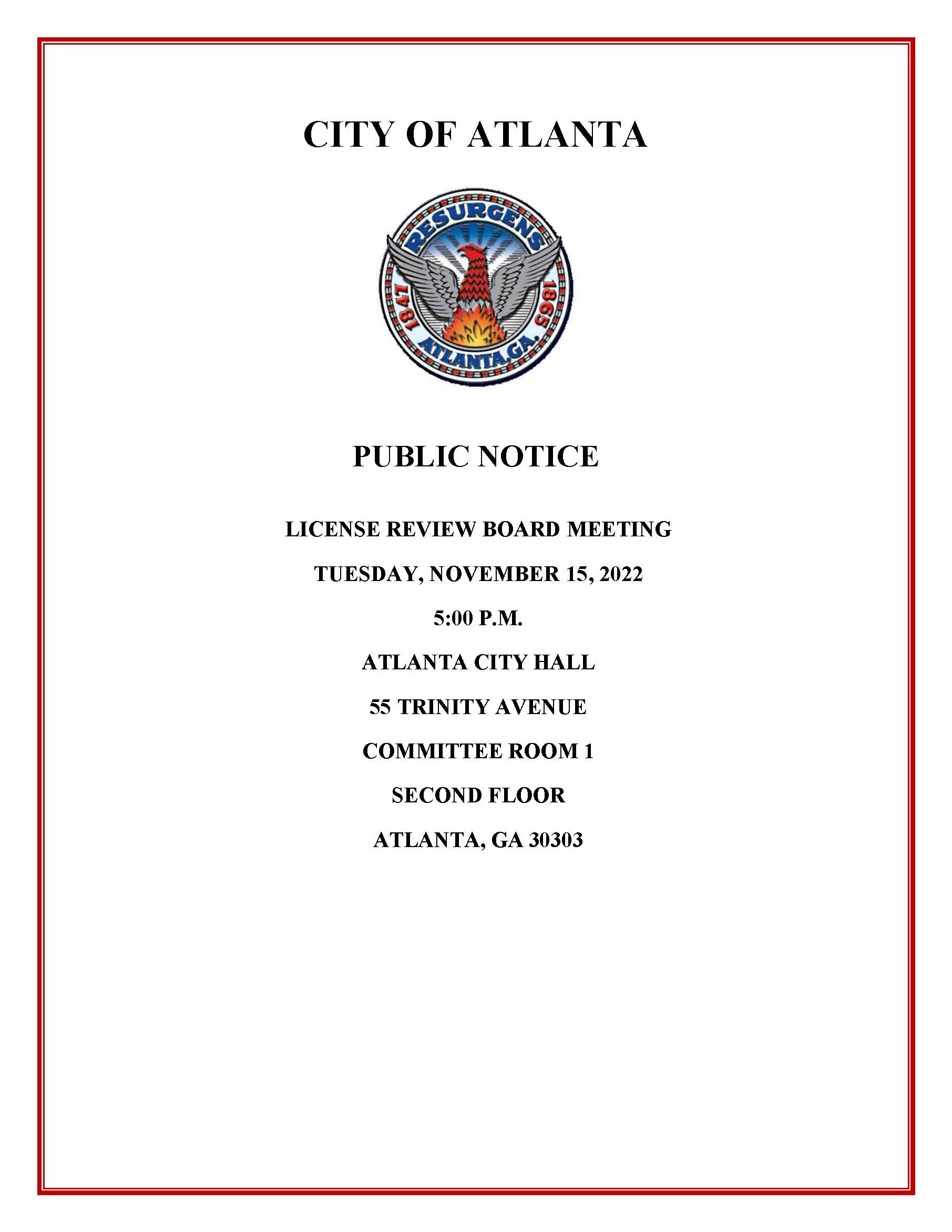 License Review Board Meeting Public Notice 11.15.2022