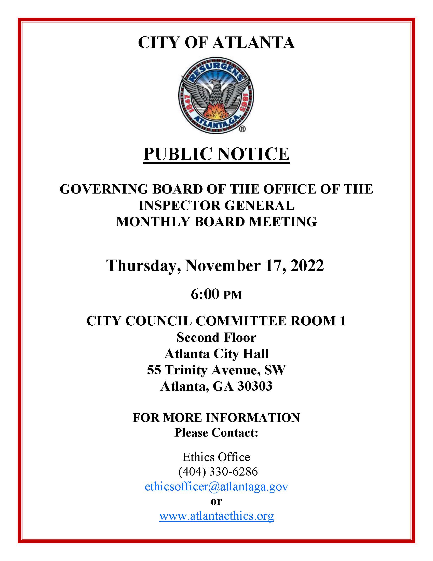 Office of Inspector General Monthly Board Meeting 11.17.22