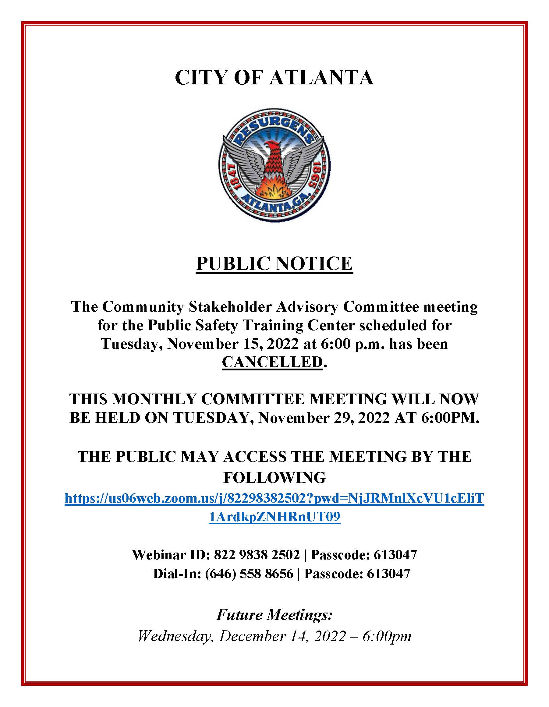 Public Notice_Community Stakeholder Advisory Committee_November_Reschedule