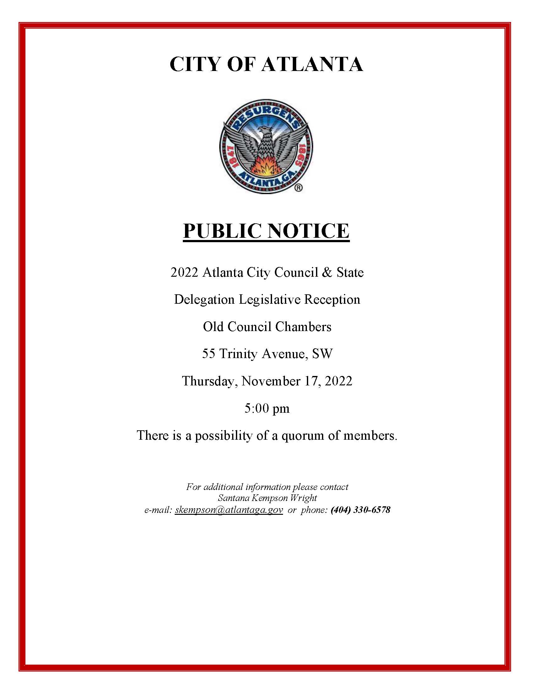 Public Notice - ACC State Delegation Reception (11.17.22)