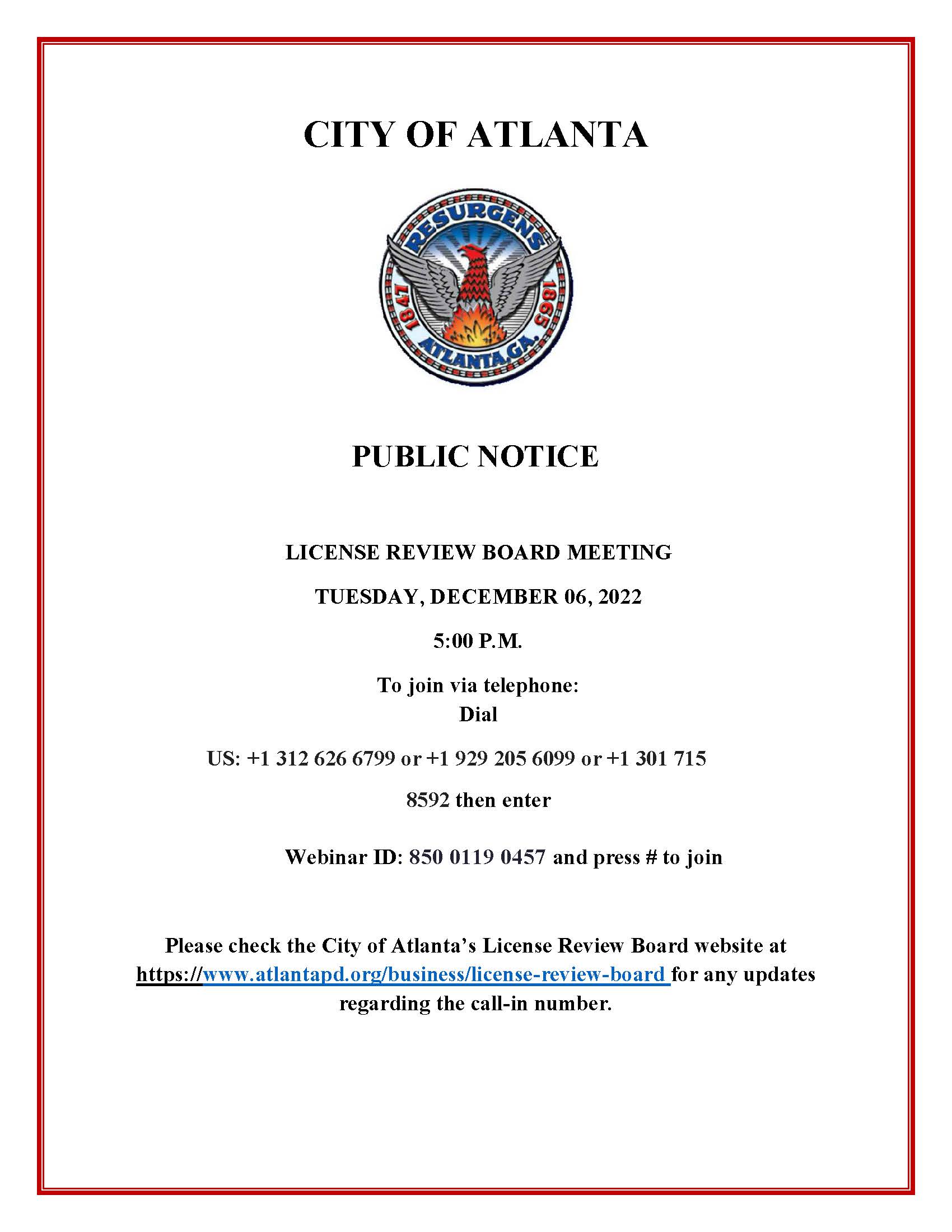 License Review Board Meeting Public Notice 12.06.2022