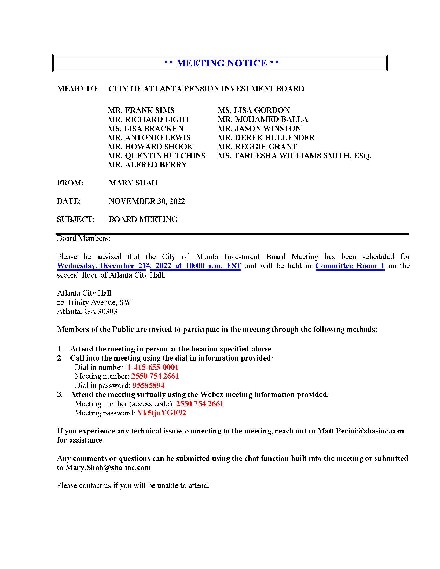 COA IB - Meeting Notice 12.21.2022