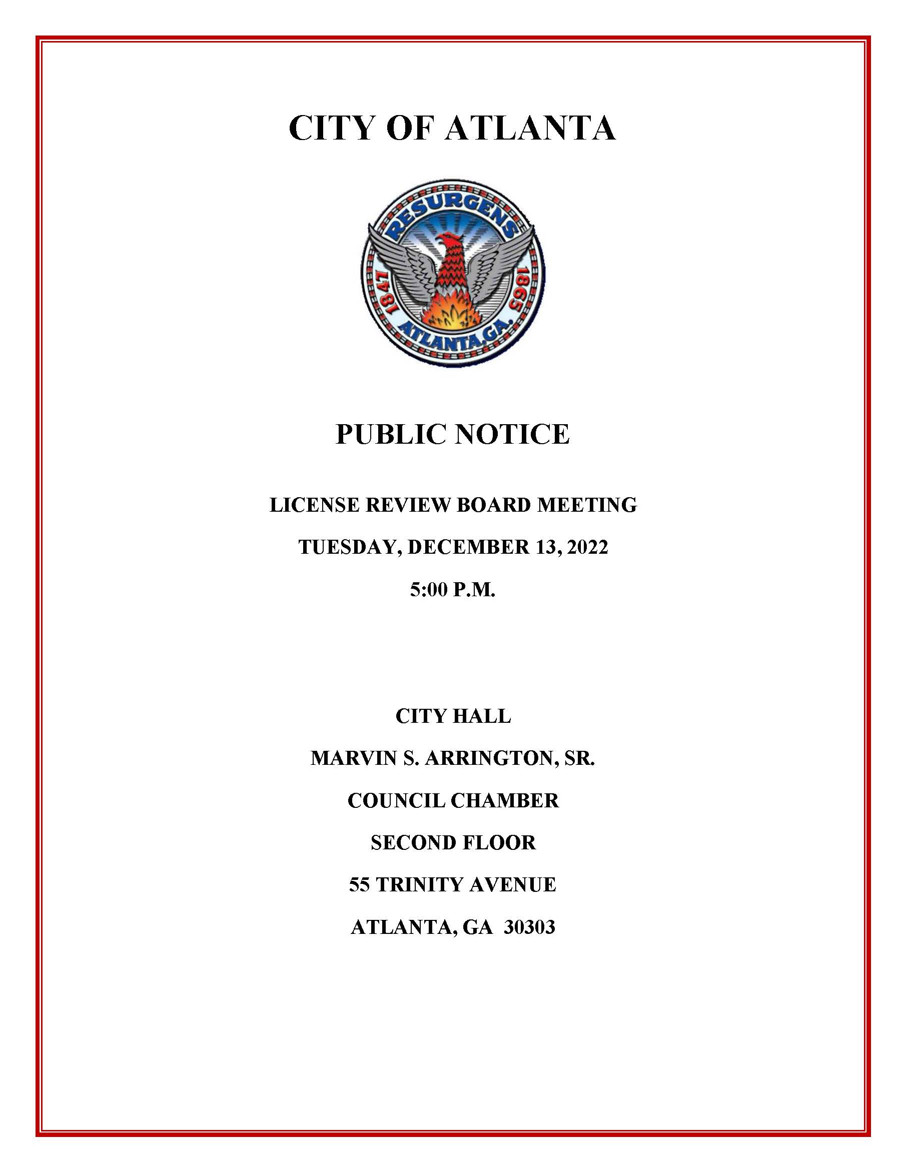 License Review Board Meeting Public Notice 12.13.2022