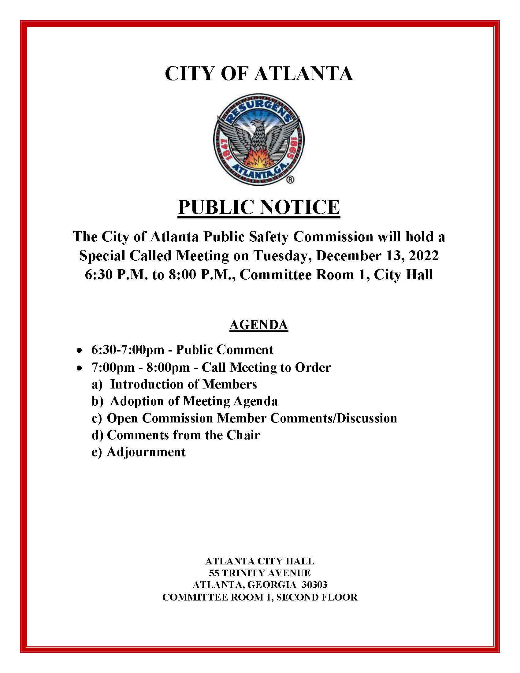 Public Notice -Public Safety Commission. Special Called Meeting _12.13.2022_Page_1