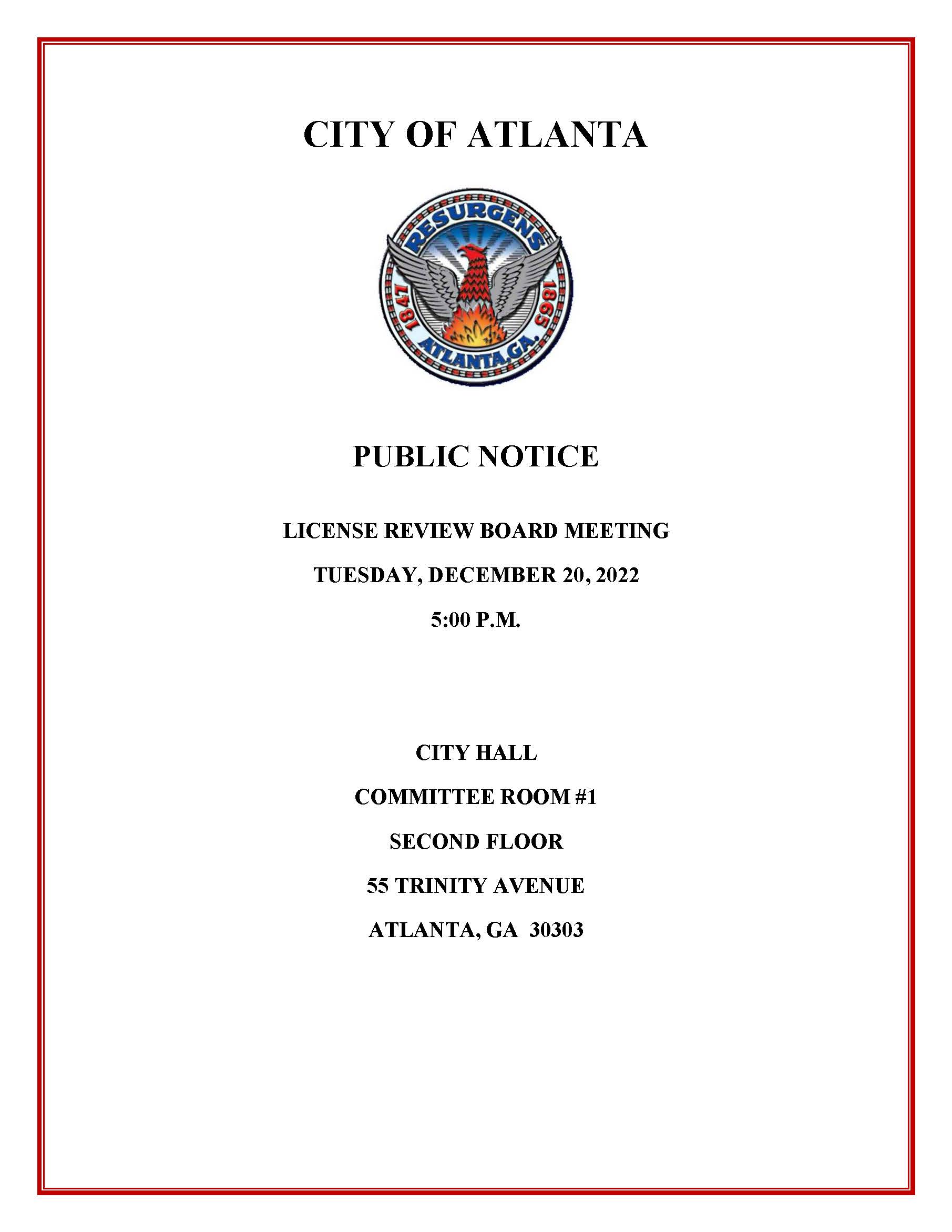 License Review Board Meeting Public Notice 12.20.2022