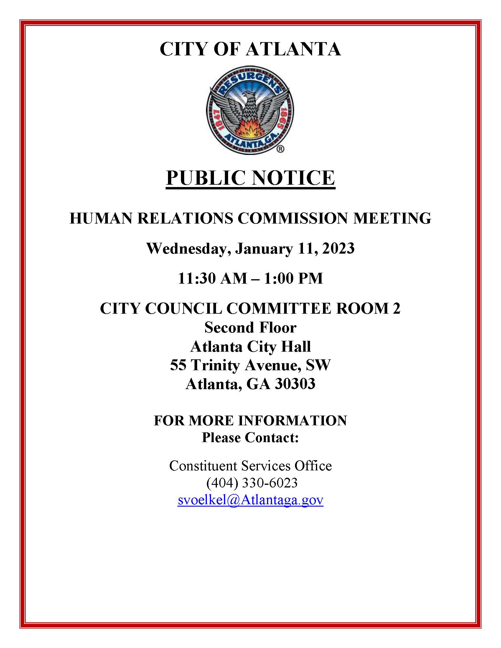 Public Notice January 11 2023 HRC Meeting