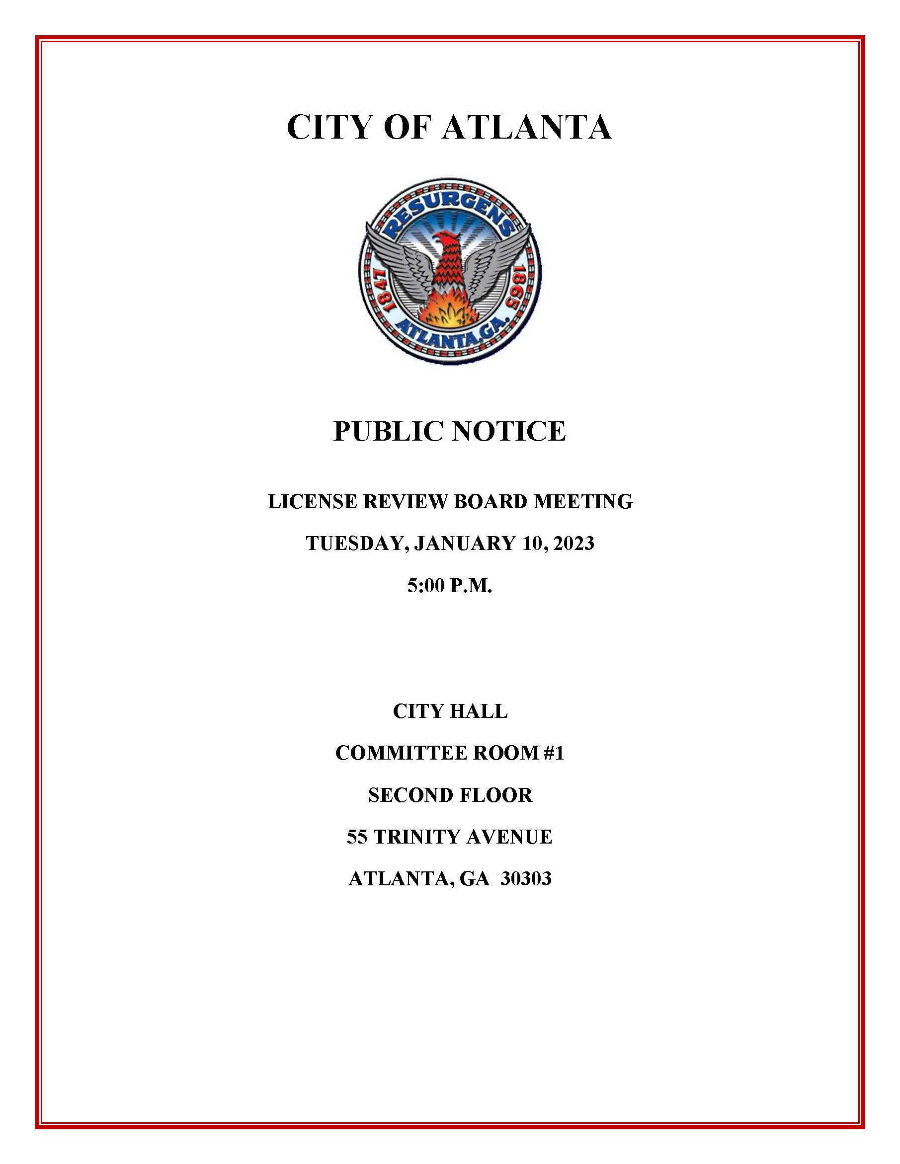 License Review Board Meeting Public Notice 1.10.2023