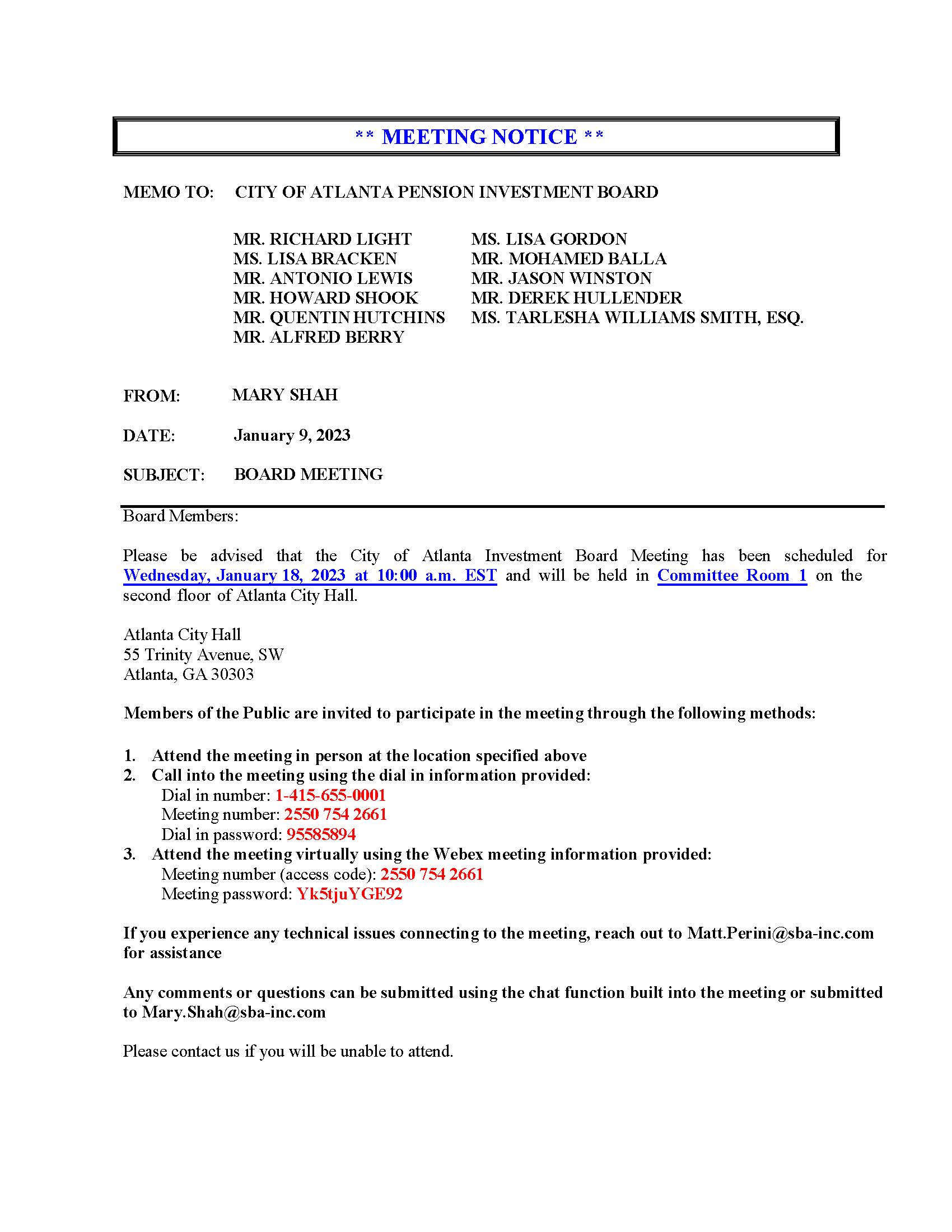 COA IB - Meeting Notice 1.18.2023