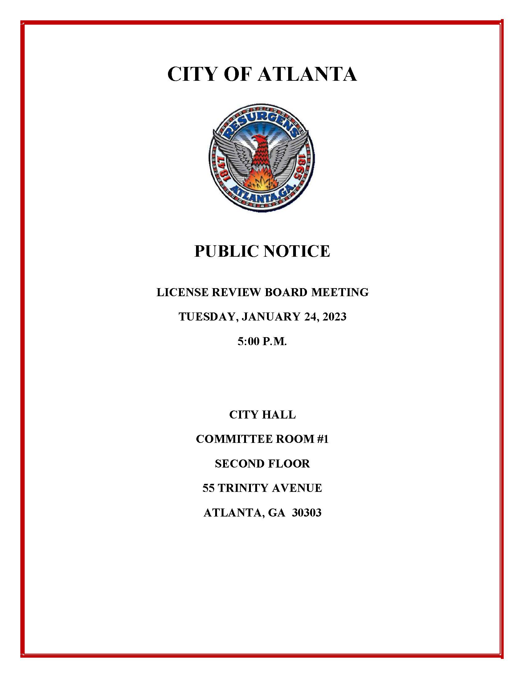 License Review Board Meeting Public Notice 1.24.2023