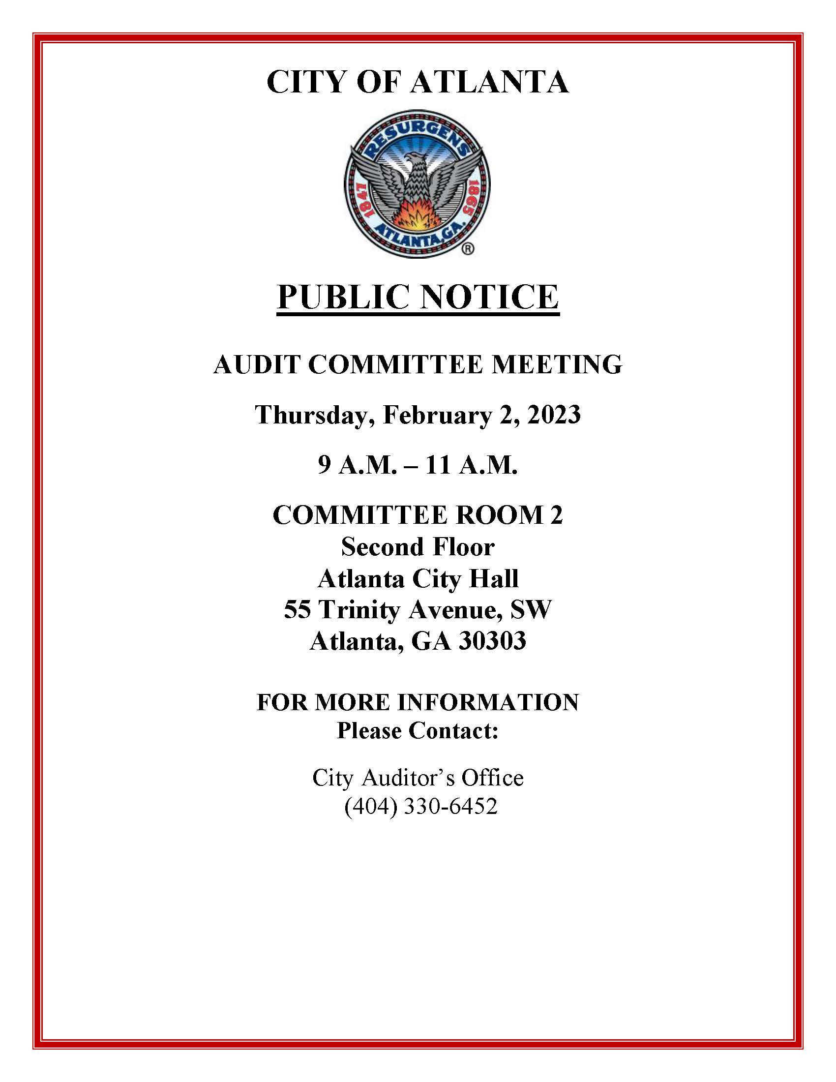 Public Notice Audit Committee Meeting Feb 2 2023