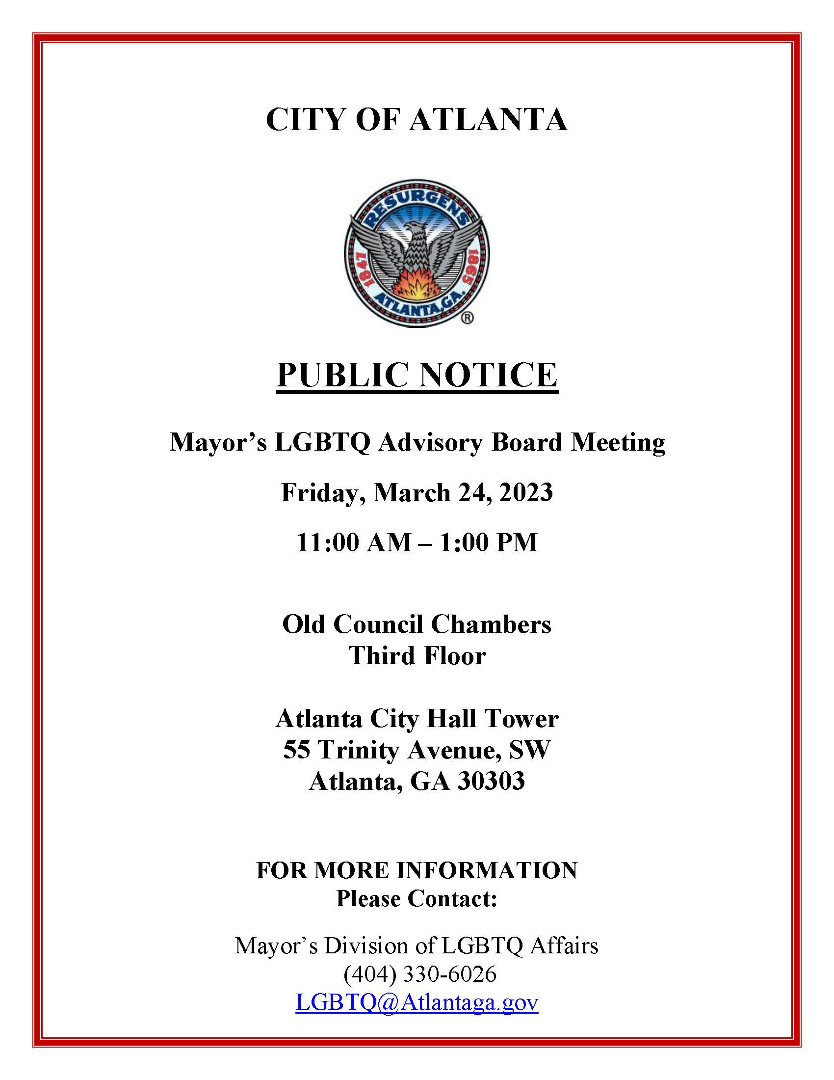 Public Notice March 24 2023 Mayor LGBTQ Meeting