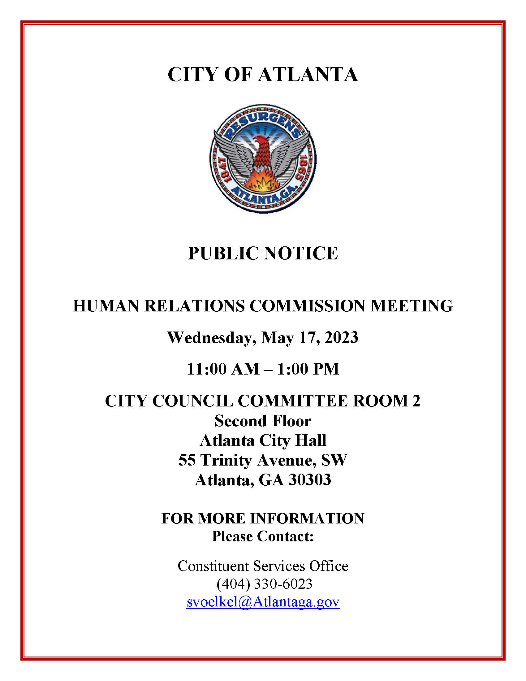 Public Notice HRC Meeting May 17th 2023