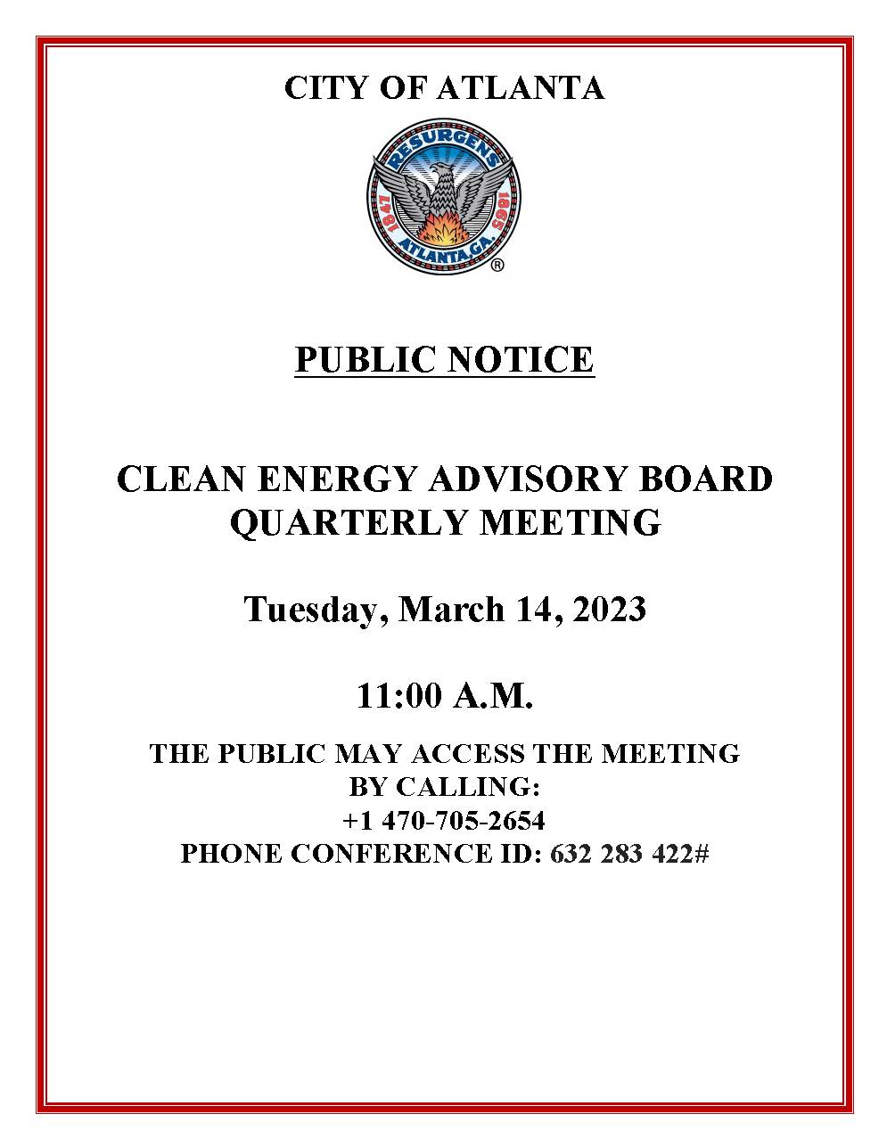 Clean Energy Advisory Board Meeting Public Notice March 14 2023