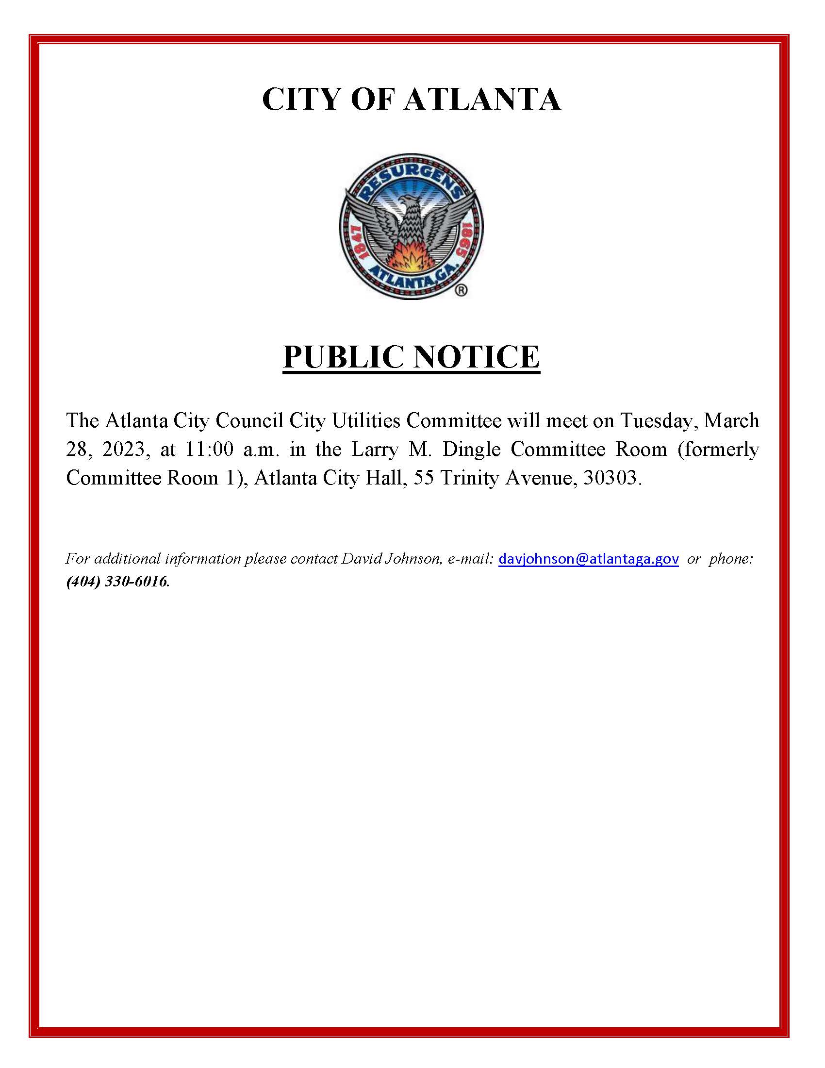 City Utilities Committee Time Change 3.28.2023 Public Notice