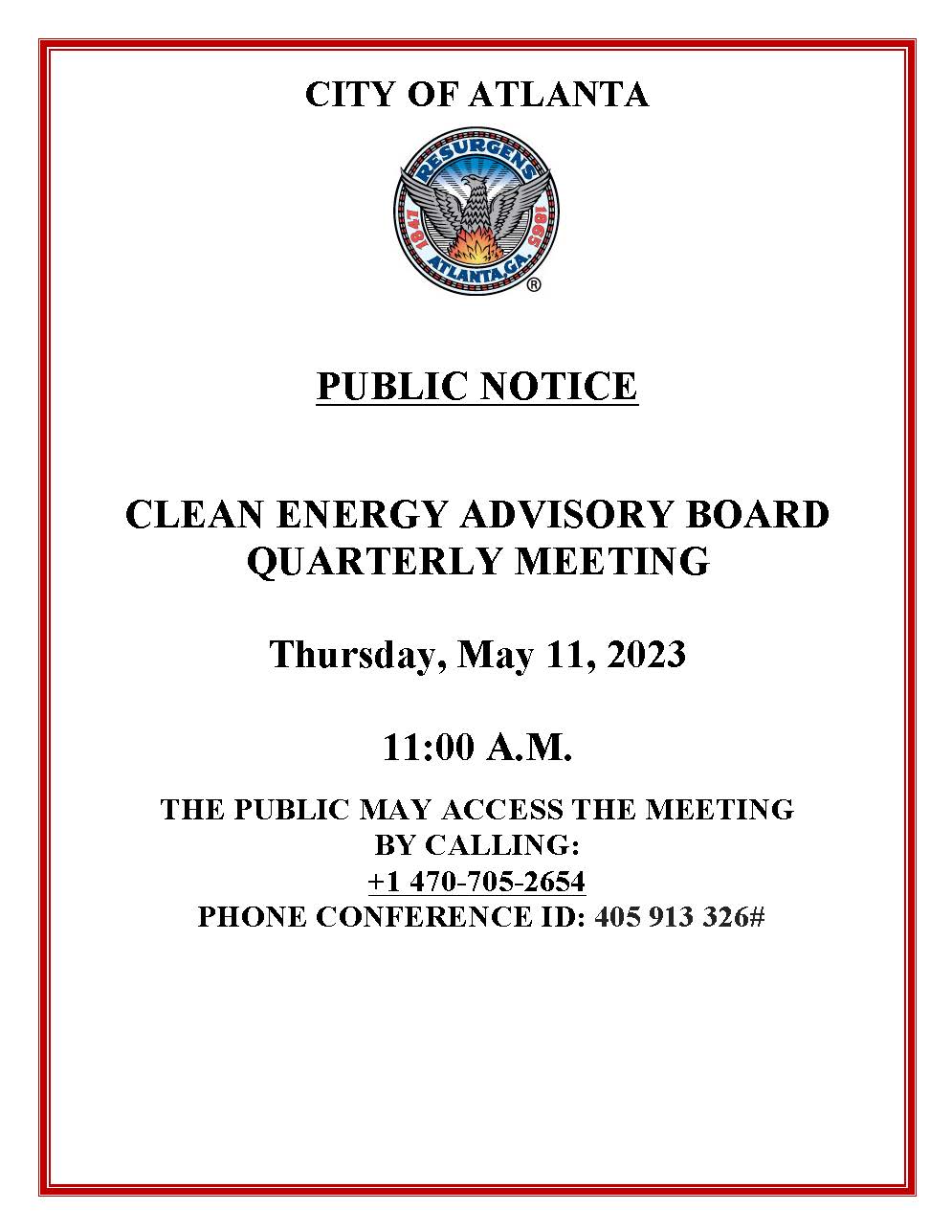 Clean Energy Advisory Board Meeting Public Notice May 11 2023